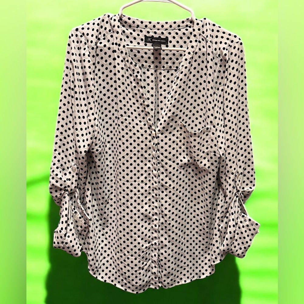 Inc Polka Dot Blouse - Black And White Size 14